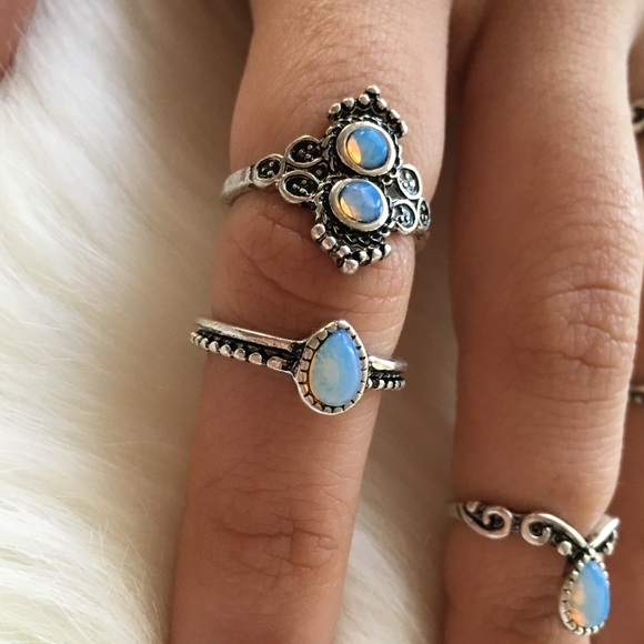 Blue boho mid finger rings set - Picture 7 of 8